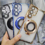 Luxury Magnetic Plating Stand Shockproof Clear Case for Samsung