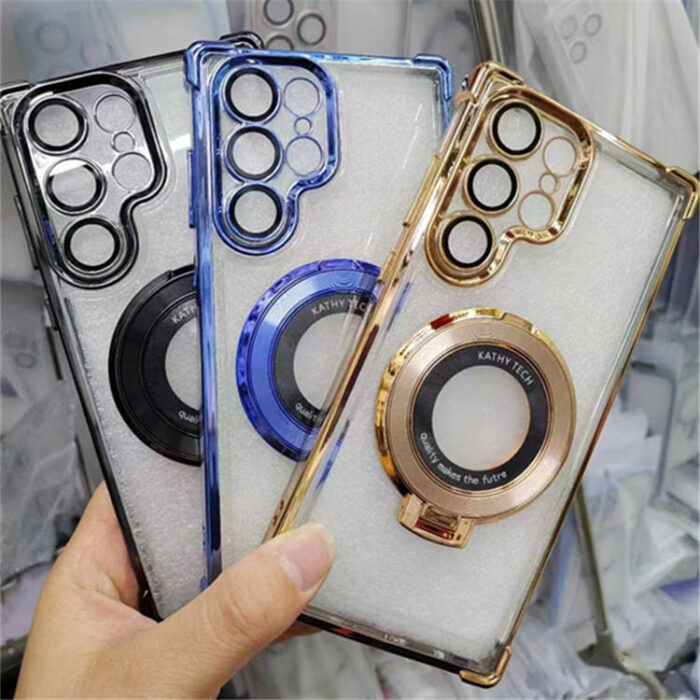 Luxury Magnetic Plating Stand Shockproof Clear Case for Samsung - Image 1