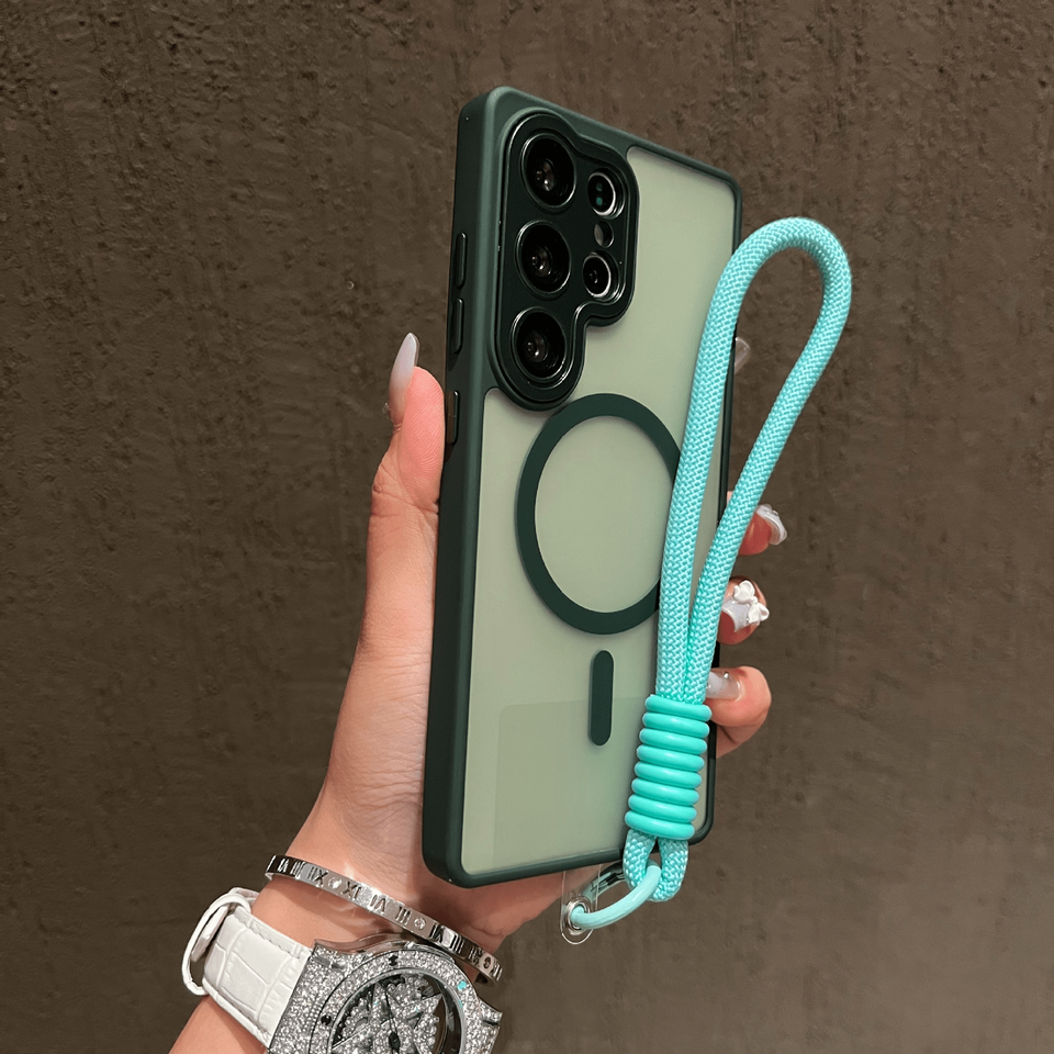 Skin Feel Magnetic Phone Case Support Wireless Charging Portable Cover with Strap