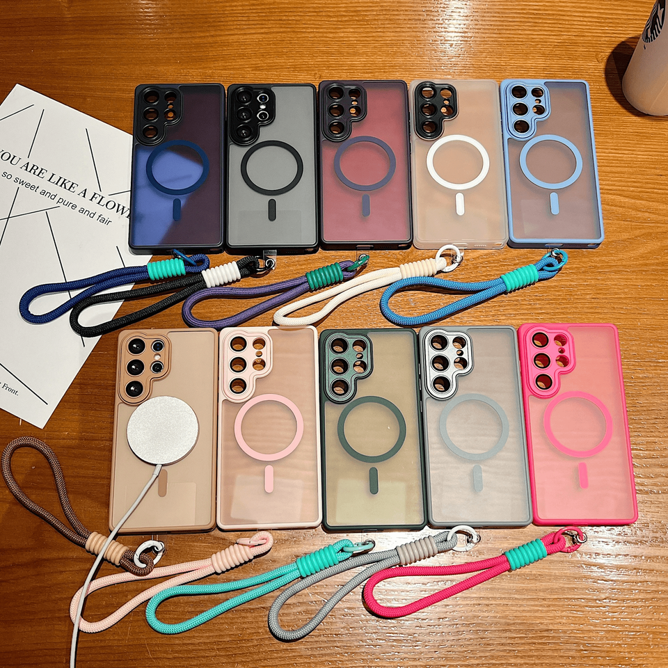 Skin Feel Magnetic Phone Case Support Wireless Charging Portable Cover with Strap