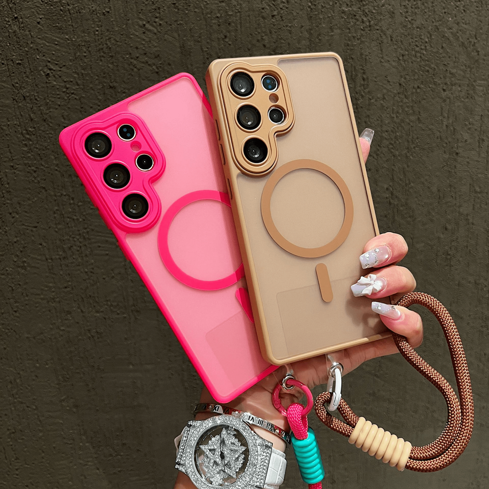 Skin Feel Magnetic Phone Case Support Wireless Charging Portable Cover with Strap