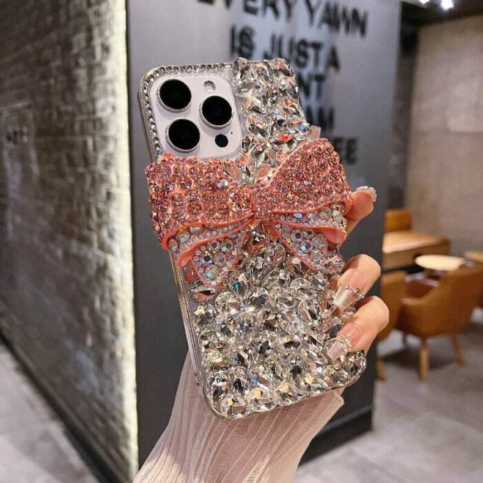 Luxury Full Inlay Diamond Shining 3D Bow Pattern Phone Case High Quality Shockproof Back Cover - Image 1