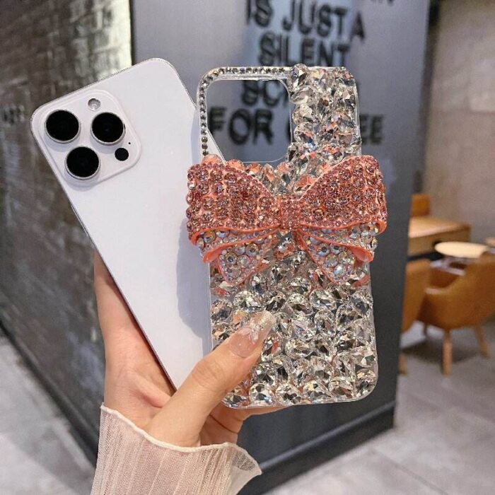 Luxury Full Inlay Diamond Shining 3D Bow Pattern Phone Case High Quality Shockproof Back Cover - Image 4