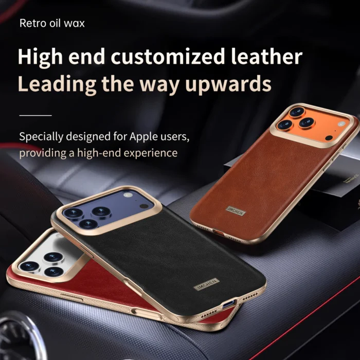 Luxury  Magnetic Case for Iphoe 17 Pro Max Phone Shockproof TPU+PU with Anti-Slip Edge Oil Wax Leather Design 6