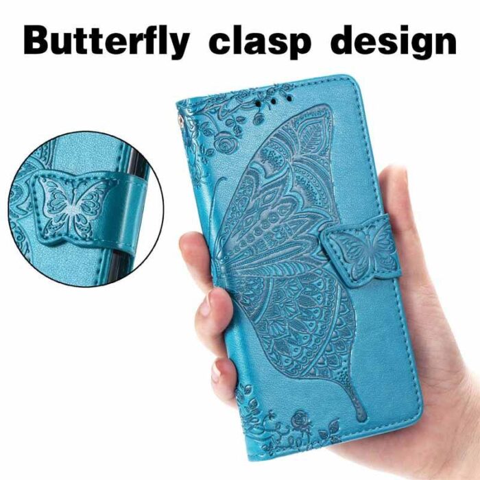 Women Butterfly Flower Embossed PU Leather Flip Folio Cover Protective Case Wallet 1