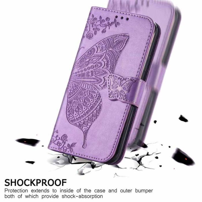 Women Butterfly Flower Embossed PU Leather Flip Folio Cover Protective Case Wallet 2