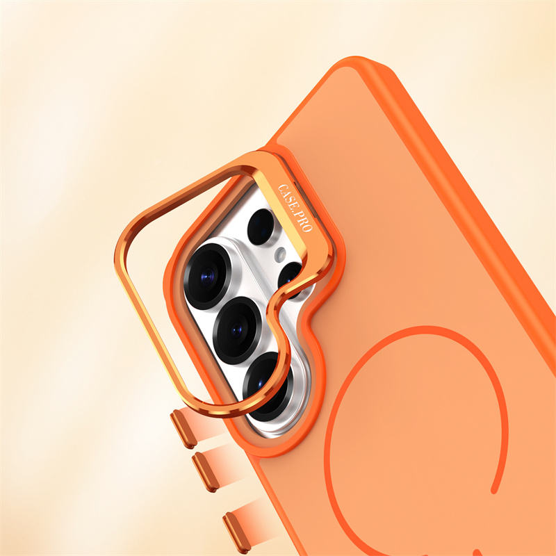 High Quality Fold Metal Lens Stand Frosted Phone Cases for Samsung