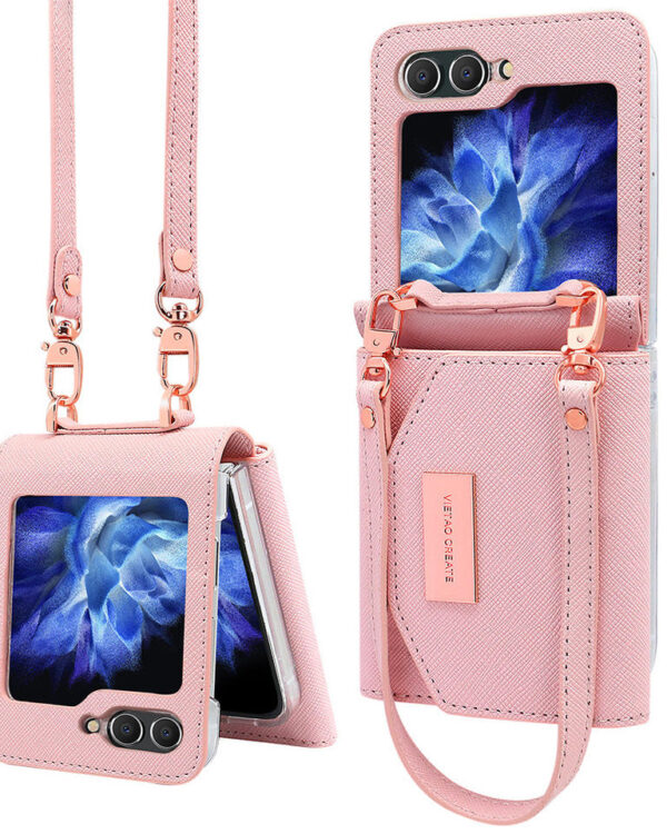 Good Quality Leather Wallet Handheld Wrist Lanyard Phone Cover Case for Samsung Galaxy Z Flip