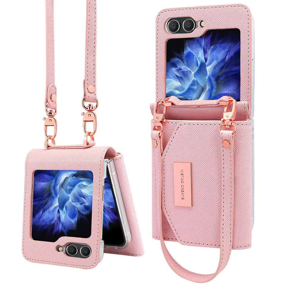 Good Quality Leather Wallet Handheld Wrist Lanyard Phone Cover Case for Samsung Galaxy Z Flip