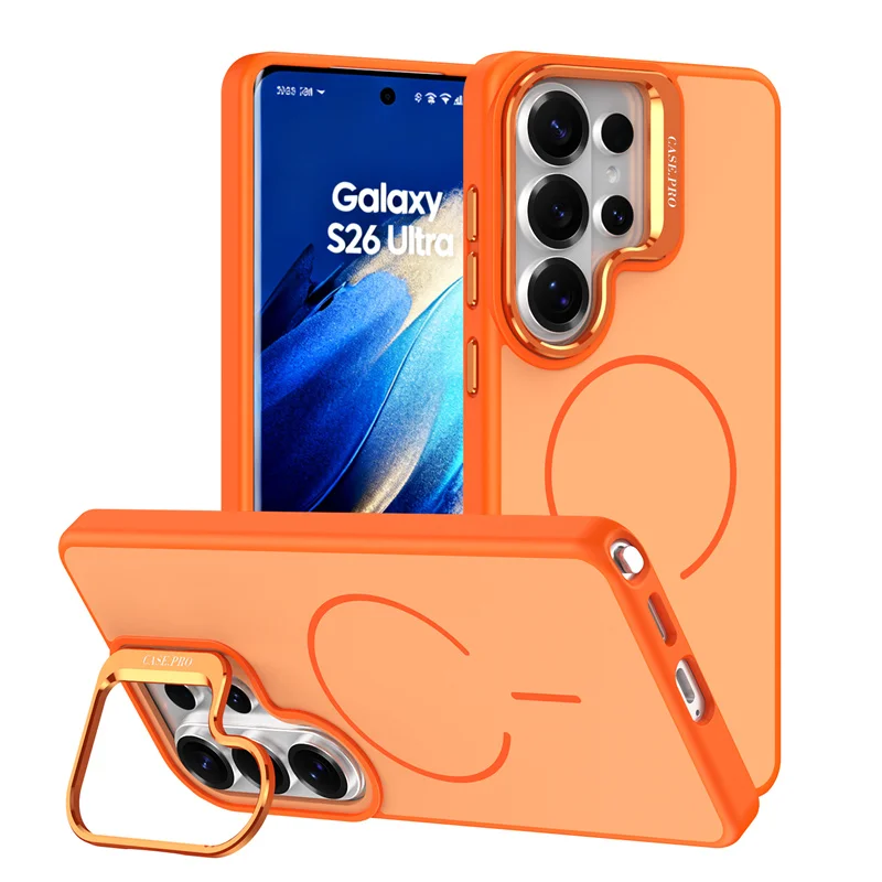 High Quality Fold Metal Lens Stand Frosted Phone Cases for Samsung