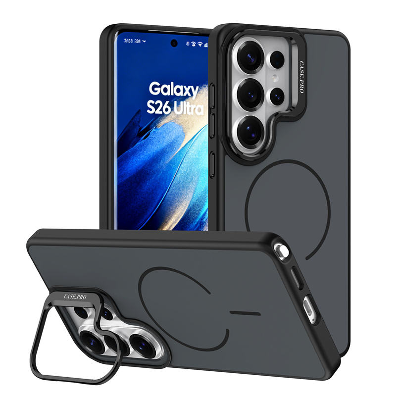 High Quality Fold Metal Lens Stand Frosted Phone Cases for Samsung