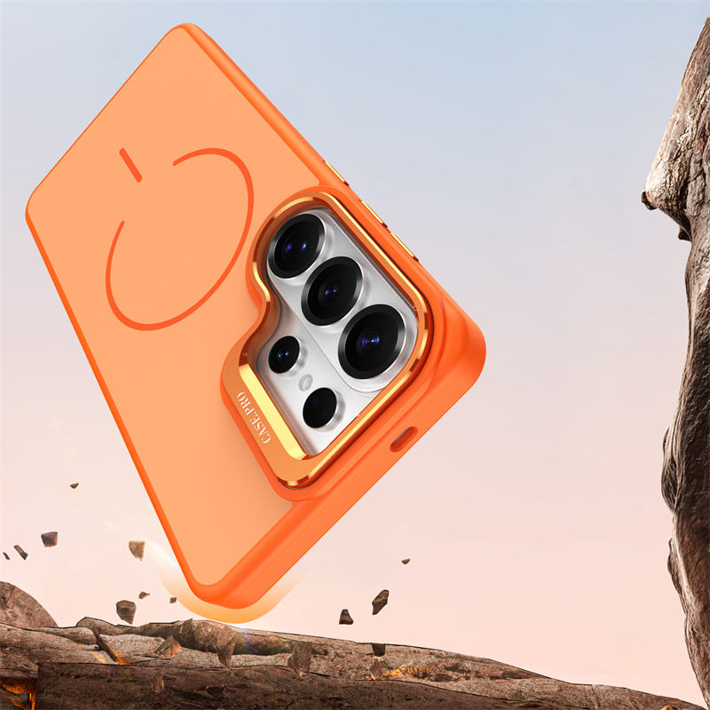 High Quality Fold Metal Lens Stand Frosted Phone Cases for Samsung