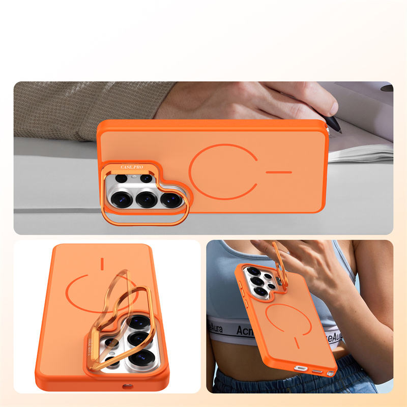 High Quality Fold Metal Lens Stand Frosted Phone Cases for Samsung