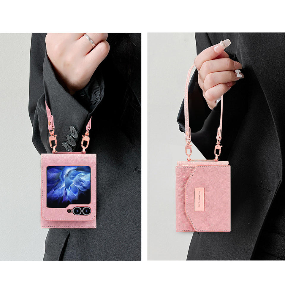 Good Quality Leather Wallet Handheld Wrist Lanyard Phone Cover Case for Samsung Galaxy Z Flip